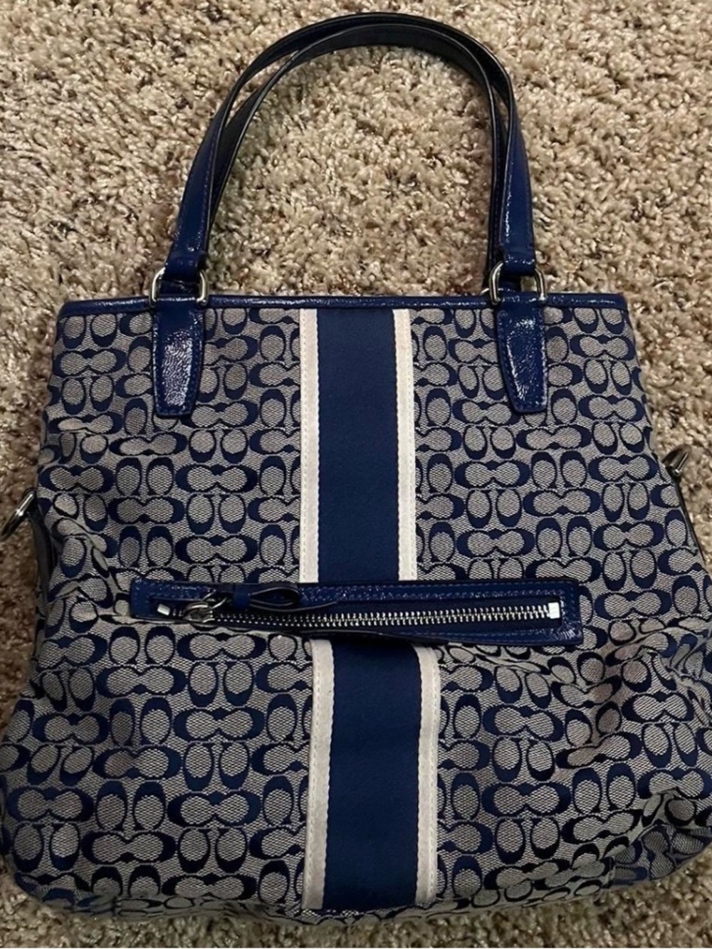 Coach Navy Signature Stripe Crossbody Bag